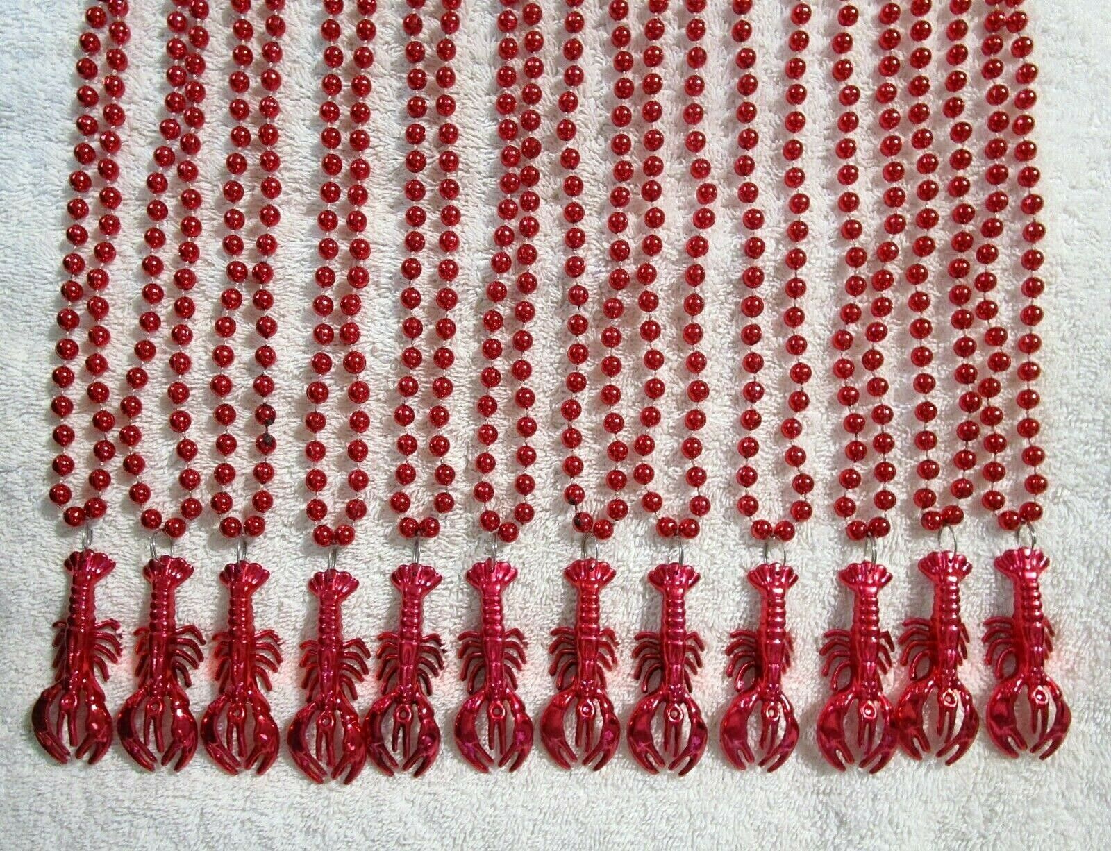 1 Dozen (12)  "red Crawfish" 33 In. Mardi Gras Necklaces Beads Mudbugs Crayfish